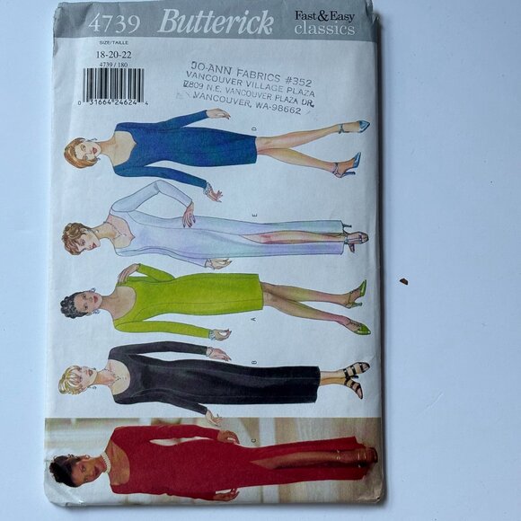 Butterick 4739 straight lined dress with neckline and hem options, long sleeves - Picture 1 of 3
